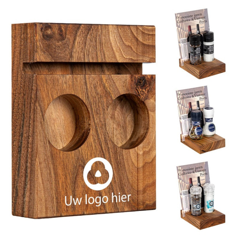 BLOC Solid - Menukaarthouder Notenhout met Logo