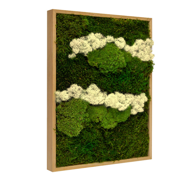 Mosschilderij Lappenmos-Rendiermos-Bolmos 80x120 cm Eikenhout - Skive Latte