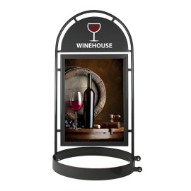 Stoepbord Round Tube Grey A1 Deluxe vooraanzicht met poster