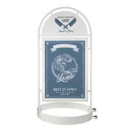 Stoepbord Round Tube White A1 Deluxe vooraanzicht met poster